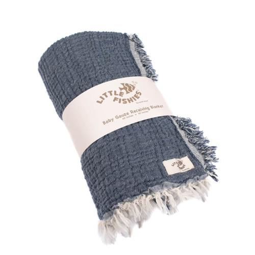 Little Fishies Gauze Receiving Blanket - Navy