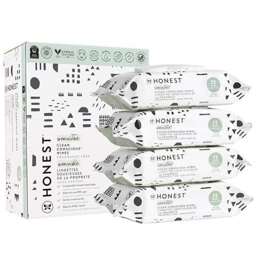 The Honest Company Clean Conscious Unscented Wipes | Over 99% Water, Compostable, Plant-Based, Baby Wipes | Hypoallergenic for Sensitive Skin, EWG Verified | Pattern Play, 288 Count - 72 Count (Pack of 4)