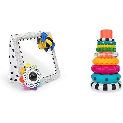 Sassy Tummy Time See Me Floor Mirror for Ages 0+ Months (80928) & Stacks of Circles Stacking Ring STEM Learning Toy, Age 6+ Months, Multi, 9 Piece Set