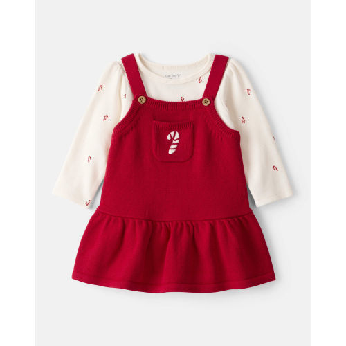 Baby Girl 2-Piece Candy Cane Print Long-Sleeve Top & Dress Set - Red - Carter's | Carter's