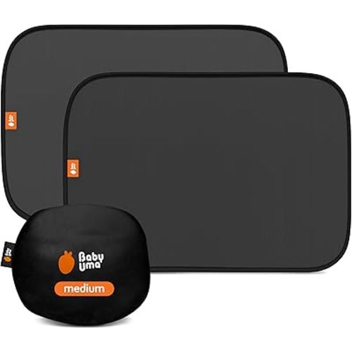 Baby Uma Car Window Shades (2 Pack) - 14.2″ x 21.3″, UPF 50+ Car Window Covers, 99% UVB + 94% UVA Protection, Static Cling Sun Shade with Travel Bag (Medium)