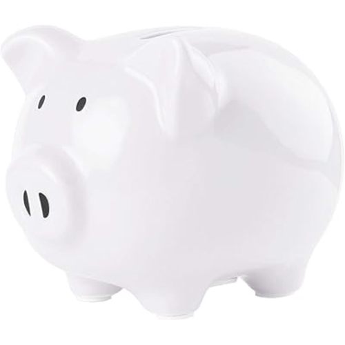 SOBEIT Piggy Bank for Kids Girls Boys, Glazed Ceramic Piggy Bank, Cute Pig Piggy Bank Money Bank Coin Bank for Birthday, Nursery Décor, Keepsake, Baby Shower (White)