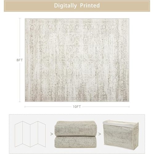 Washable Rugs 8x10 Area Rugs for Living Room,Rugs for Bedroom,Large Carpets,Ultra Soft Faux Wool Retro Dining Room Rug,Non Slip&Non-Shedding Low Pile Vintage Print Rug for Home Office Decor