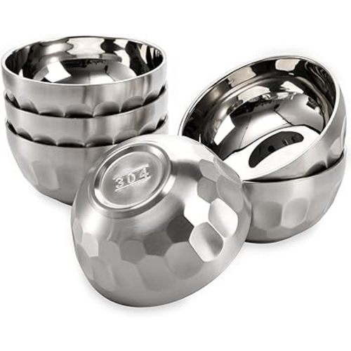 Okllen 6 Pack 18/8 Stainless Steel Snack & Soup Bowls, 15 Oz Non-slip Double-walled Insulated Set
