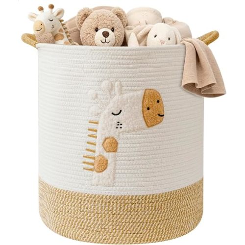 Baby Laundry Basket Large Baby Hamper, Cotton Rope Basket for Nursery Decor 51L Dirty Clothes Hampers for Kids, Woven Blanket Storage for Living Room, Stuffed Animal Storage Toy Box with Handles