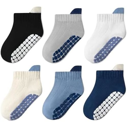 Toddler Non Slip Grip Ankle Socks with Grippers Cute Seamless for Baby Boys Girls Infants Kids 6 Pairs