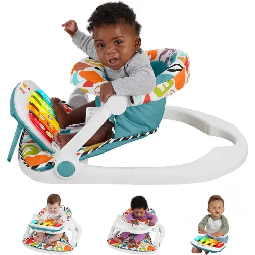 Fisher-Price Baby Portable Chair Deluxe Kick & Play Sit-Me-Up Floor Seat with Piano Learning Toy & Snack Tray for Infants to Toddlers