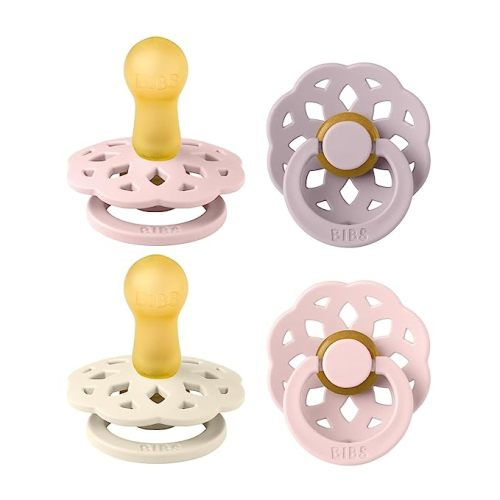 BIBS Boheme Soother 4-Pack | BPA Free Dummy Pacifier | Round Nipple | Natural Rubber Latex | Made in Denmark | Size 0-6 Months | Blossom Mix - 1 Count (Pack of 4)