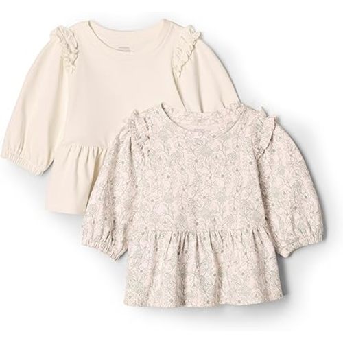 Amazon Essentials x Sofia Grainge Toddlers and Baby Girls' 3/4 Sleeve Knit Top, Pack of 2