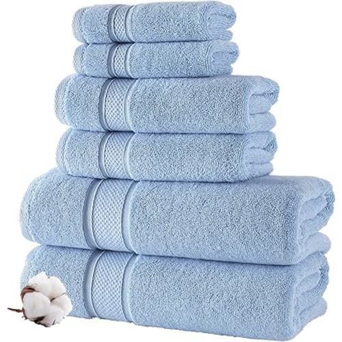 NOVA Luxury Linen - Hotel Quality Turkish Towel Set for Bathroom (6 Pcs Towel Set, Sky Blue)
