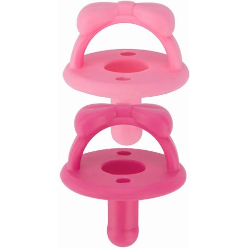 Itzy Ritzy Silicone Pacifiers for Newborn - Sweetie Soother Pacifiers Feature Collapsible Handle & Two Air Holes for Added Safety; for Ages Newborn and Up, Set of 2 in Light Pink & Dark Pink