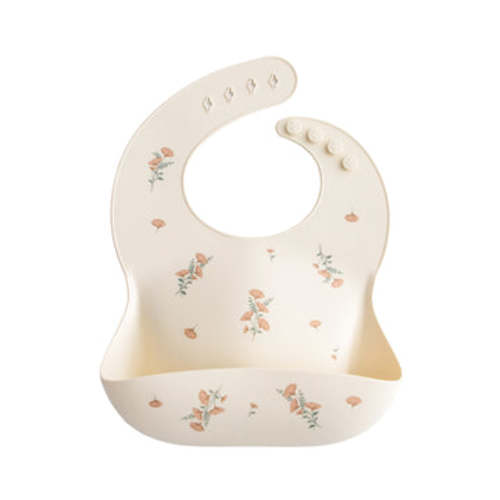 Mushie Silicone Baby Bib, pink flowers
