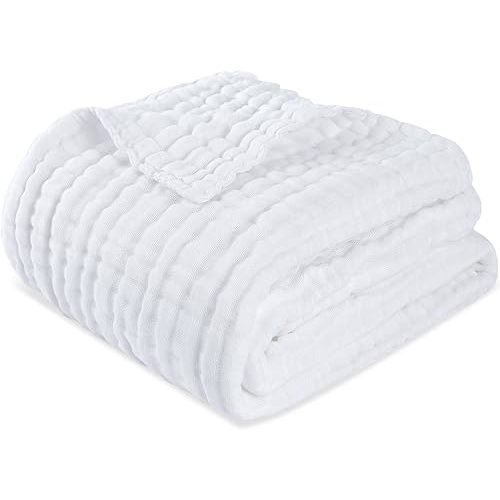 White Muslin Swaddle Blanket 6 Layer Soft Receiving Blanket, Breathable Baby Muslin for Boys Girls as Shower Gift (1, White 40x40)