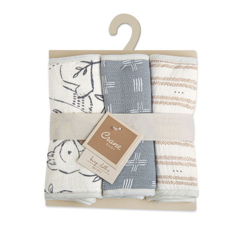 Ezra 3-pc. Burp Cloths | Muslin - Crane Baby