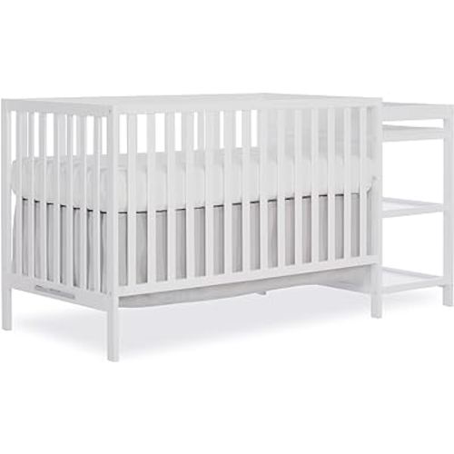 Dream On Me Synergy Convertible Crib and Changer in White with Detachable Changing Table, JPMA Certified, 1” Changing pad