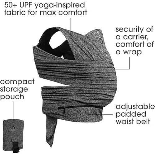 Boppy Baby Carrier - ComfyFit, Heathered Gray, Hybrid Wrap, 3 Carrying Positions, 0m+ 8-35lbs, Soft Yoga-Inspired Fabric with Integrated Storage Pouch