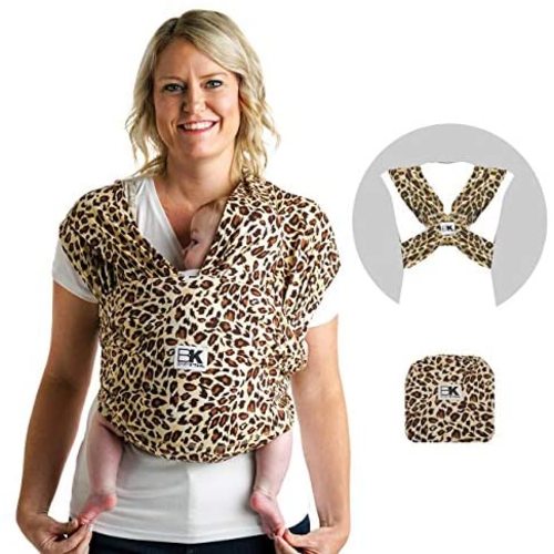 Baby K’tan Print Baby Wrap Carrier, Infant and Child Sling - Simple Pre-Wrapped Holder for Babywearing - No Tying or Rings - Carry Newborn up to 35 lbs, Leopard Love, S (W Dress 6-8 / M Jacket 37-38)