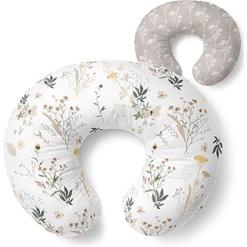 Pobibaby 1-Pack Premium Nursing Pillow Cover - Ultra Soft & Stretchy 96% Cotton, Breastfeeding Pillow Cover for Baby Boys and Girls (Wildflower)