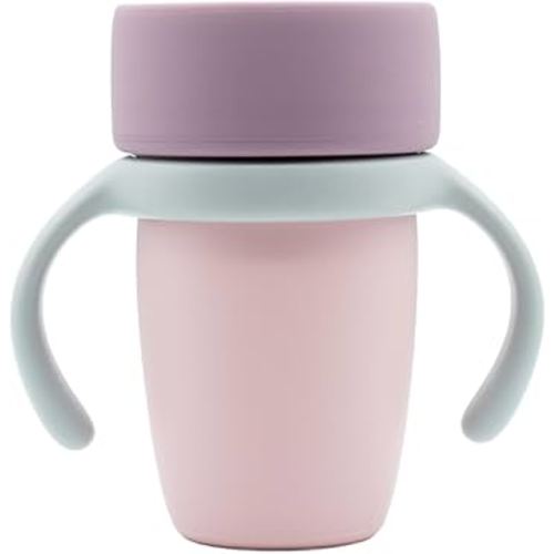 WeeSprout Baby Training Cup - Silicone Sippy Cup with Removable Handles for Weaning Off Bottle - Transition Spill-Proof Toddler Cups - No-Spill Design (Pink/Purple/Light Gray)