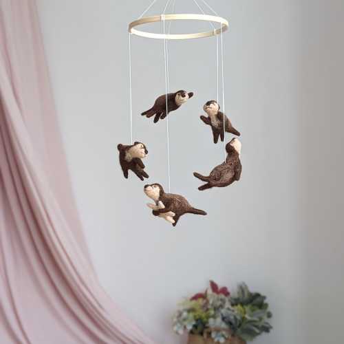 Otters crib mobile, Animals baby mobile, Otters baby mobile, Baby nursery mobile, Otter nursery mobile, Forest animal mobile, Otters