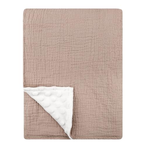 Baby Muslin Blankets, Cotton Crib Blankets for Toddlers, Soft Newborn Blankets for Unisex Girls and Boys, Super Soft Nursery with Dotted Fleece Backing