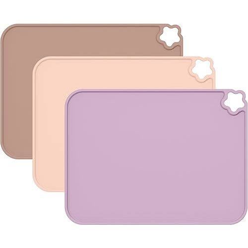 Cutebe Silicone Placemat for Toddles Kids Non-Slip Reusable Portable Kids Placemats for Dinning Table Heat Resistant Placemats, Baby Placemat Stain Resistant Silicone Mat for Dining Table 3 Pack