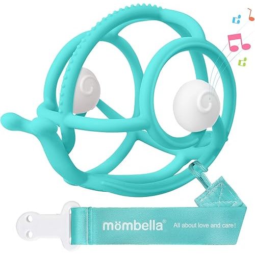 Mombella Teething Toys 6-12 Months, 2 in 1 Snail Baby Teether & Rattle Toys 3-6 Months, Silicone Infant Teethers for Babies 12-18 Months, Newborn Sensory Teething Toys, BPA Free Baby Chew Toy, Teal