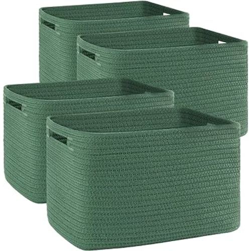 4 Pack Storage Baskets for Organizing, Woven Baskets for Shelves - Perfect for Toys, Books, Towels, and Clothes, Durable Gift Basket Bins Toy Storage, 12.7''L x9''W x7.8''H, Green