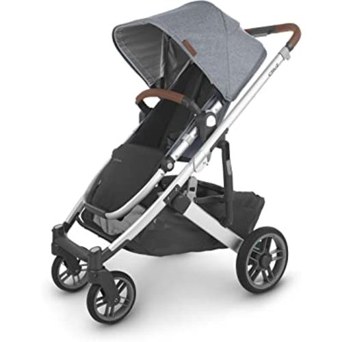 UPPAbaby Cruz V2 Stroller/Full-Featured Stroller with Travel System Capabilities/Toddler Seat, Bumper Bar, Bug Shield, Rain Shield Included/Gregory (Blue Mélange/Silver Frame/Saddle Leather)