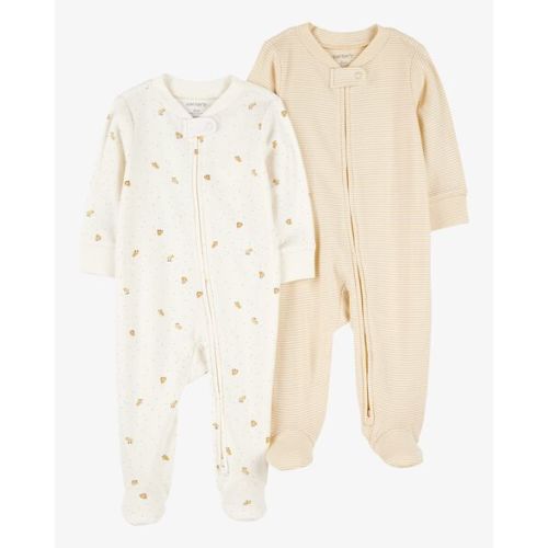 Baby 2-Pack 2-Way Zip Cotton Sleep & Play Pajamas - White/Beige - Carter's | Carter's