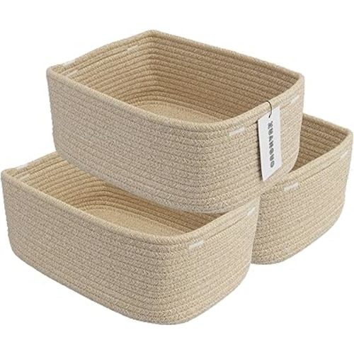 Small Woven Storage Baskets 13“X9”X5“ Decorative Rope Bins for Organizing Shelves, Closets, and Toys, Empty Gift Baskets, Cute Organizer Basket for Home and Office (oatmeal, Large)