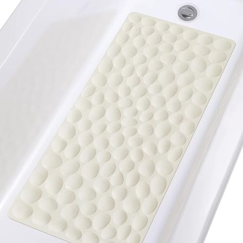 Non-Slip Bathtub Mat OTHWAY Soft Rubber Bathroom Bathmat with Strong Suction Cups (Beige)