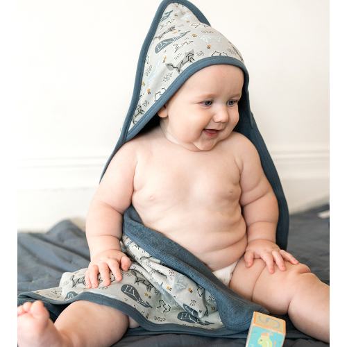 Bamboo Terry Hooded Towel - Whale Hush Gray
