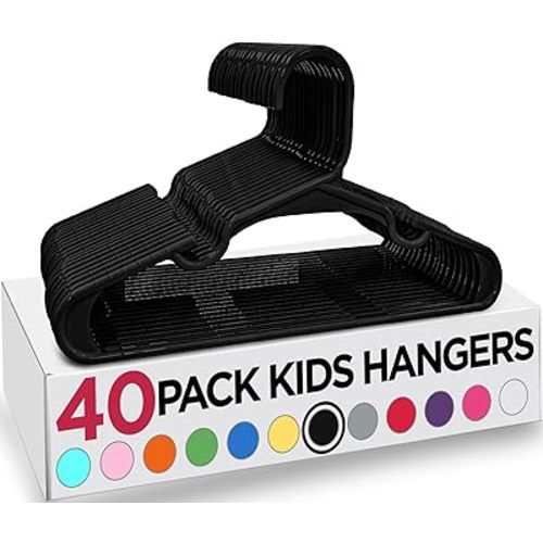 Utopia Home 40 Pack Kids Hangers - 11.5 Inch Plastic Baby Hangers for Closet - Childrens Hanger for Clothes & Infant Hanger for Closet - Ideal for Everyday Standard Use (Black)