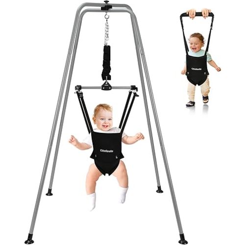 Cowiewie Baby Jumper with Strong Support Stand, w/Walking Harness Function, Baby Exerciser Quick-Fold and Storage