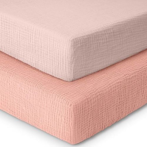 Muslin Cotton Crib Sheets,2 Pack,Standard Crib Sheet Girls,Boys,Soft,Cotton Crib Sheets for Standard Cribs and Toddler Bed Fitted Sheet,52x28 Crib Mattress Sheets |Rose and Pink