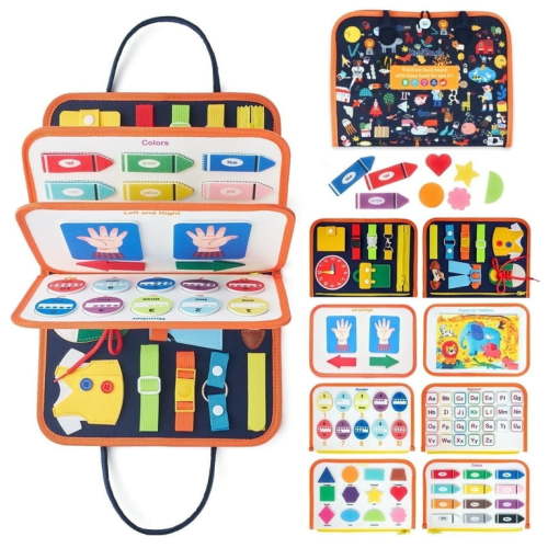 KiddiTouch Toddler Busy Board Montessori Toys, Sensory Board Educational Activities for Learning Fine Motor Skills, Gifts for Boys Toddlers 1-3 2-4, Travel Toys