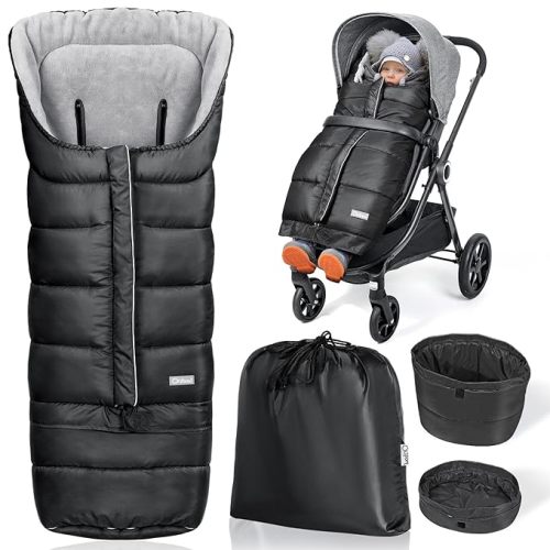 Orzbow Warm Bunting Bag Universal, Stroller Sleeping Bag Cold Weather, Waterproof Toddler Footmuff (Black, Large)
