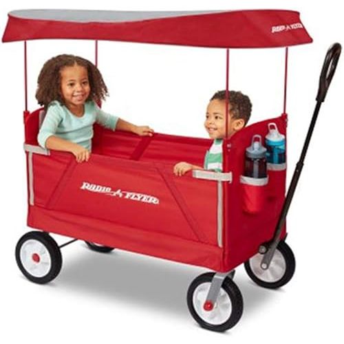 Radio Flyer 3-in-1 All Terrain Off-Road EZ Folding Kids Wagon with Canopy, Red