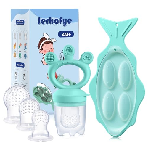 Baby Fruit Feeder, with Mini Freezer Tray, Silicone Teething Toys, Breastmilk Popsicle Molds for Baby Teething Relief, Includes 4 Mesh Pacifier