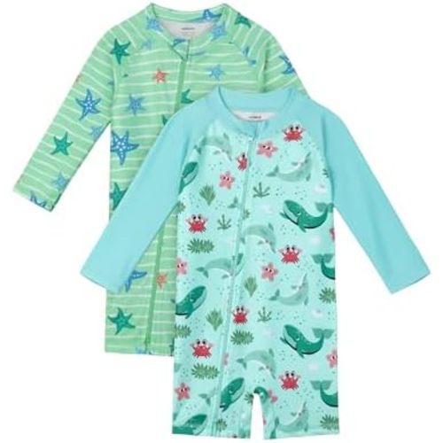2 Pack Baby Toddler Boys Swimsuits UPF 50+ Sun Protection Long-Sleeve Rash Guards Baby Dry Fit Bathing Suit with Zip