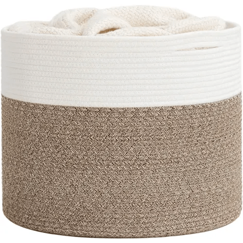 Goodpick Large Cotton Rope Basket, Durable,Sturdy 15.8"x15.8"x13.8"-Baby Laundry Basket Woven Blanket Basket Nursery Bin Mele