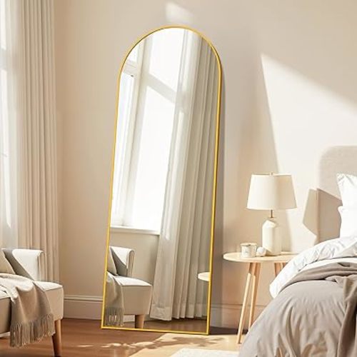 Simple Deluxe Arched Full Length Mirror With Stand, 64"21" Floor Mirror for Home Wall Decor, Large Gold Mirror for Bedroom Room Decor