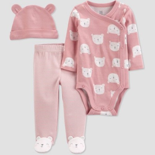 Baby Girls' 3pc Bears Top and Bottom Set with Hat - Just One You® made by carter's Pink/White