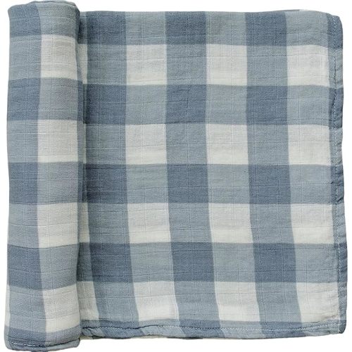 Mebie Baby Dusty Blue Gingham Muslin Swaddle, Modern and Neutral Swaddle Blanket for Baby Girl or Boy, Soft Baby Blankets, 0-3 Month, Comfy Wrap, Baby Essentials & Gifts