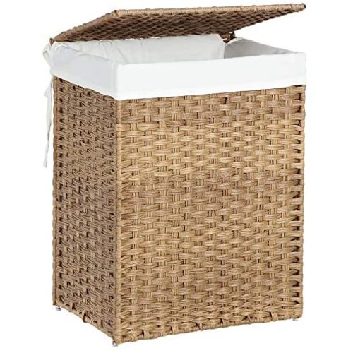 Handwoven Laundry Hamper, Rattan Laundry Basket with Removable Liner Bag, Clothes Hamper with Handles for Laundry Room, Natural ULCB51NL