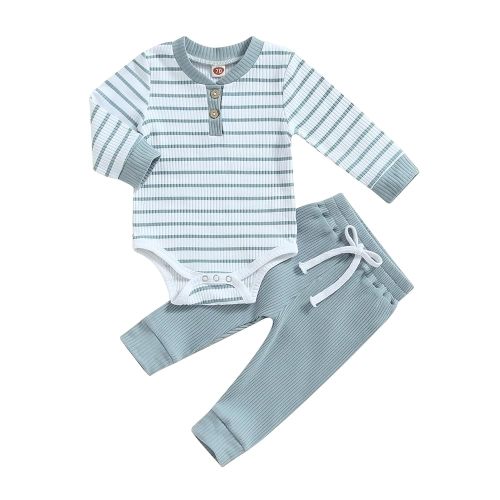 Newborn Baby Boy Girl Clothes Ribbed Knitted Long Sleeve Romper Pants Solid Cotton Infant Fall Winter Outfits 2Pcs