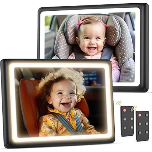 Baby Car Mirror with Light 2-Pack – Shatterproof, Remote Control Night Vision, 360° Adjustable, Easy Install for Rear-Facing Infant Car Seats