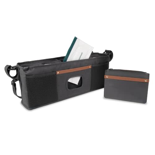 WONDERFOLD Parent Console Stroller Organizer with Insulated Cup Holders, Hook and Loop Closure Handle Attachment, 2 Storage Pockets, and Removable Shoulder Strap for Easy Transport