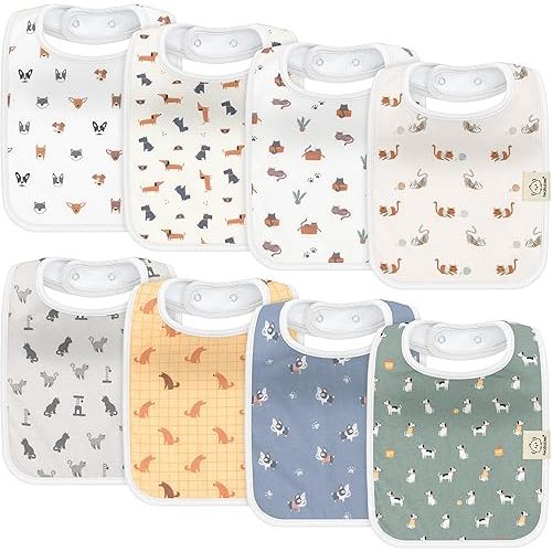 KeaBabies 8-Pack Organic Baby Bibs for Boy, Girl, Drool Bibs for Baby Boy & Girl Toddler, Infant Bibs, Cotton Bibs, Super Absorbent Drooling Teething Bibs (Pets & Paws)